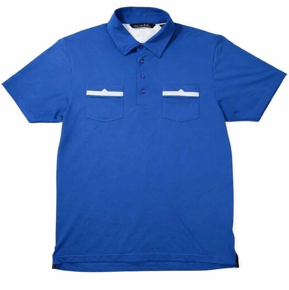 TravisMathew Tri-Recline Blue White Pocket Golf Polo Shirt L